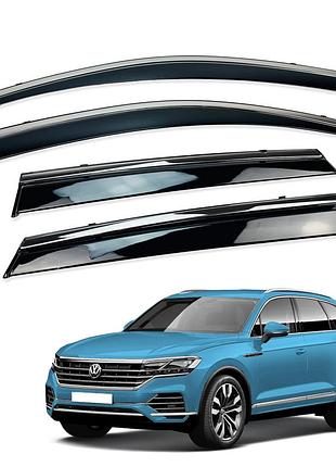 Дефлекторы окон (ветровики) volkswagen touareg 2018+ нерж. з хром полоскою (hawk)