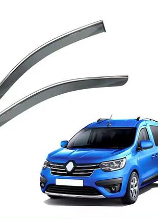 Ветровики для renault express 2021+ с хром полоской (hawk)