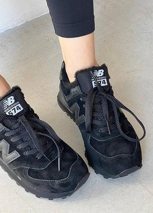 Кроссовки new balance 574 total black fur