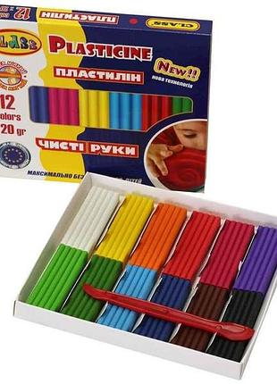 Пластилин 12 цветов чистые руки maxi *20гр, eco, 7646с, class тм class
