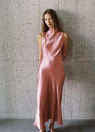 Плаття zara , сатинове довге плаття zara