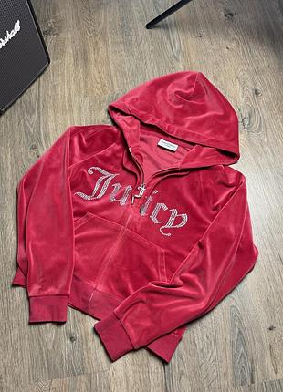 Y2k рожева велюрова кофта juicy couture зі стразами / розмір s