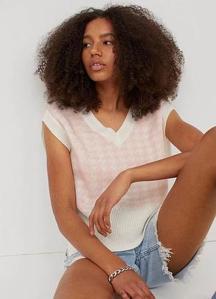 Пудровий жилет в гусячу лапку h&m в'язаний пудровий жилет гусяча лапка в'язана жилет в клітку на осінь жилет на сорочку