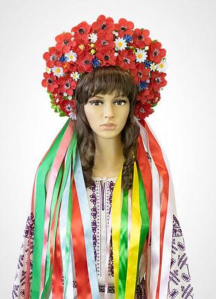 Украинский венок высокий с лентами на голову богумила 13695