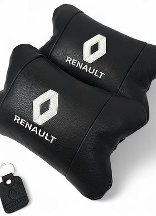 Набор подушек 2шт для автомобиля renault, натуральная кожа, на подголовник в машину с логотипом рено