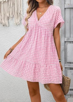 Ніжно-рожева сукня baby doll в клітинку віші shein
