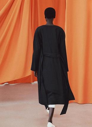 Черный льняной плащ кимоно zara, 100% лён 4