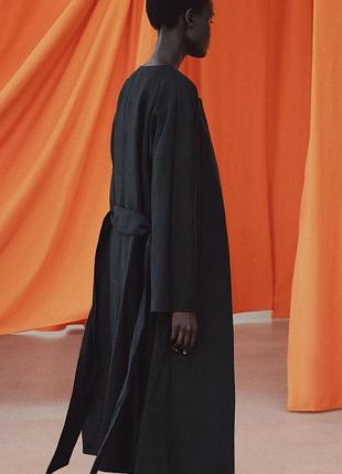 Черный льняной плащ кимоно zara, 100% лён 3