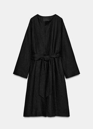 Черный льняной плащ кимоно zara, 100% лён 5
