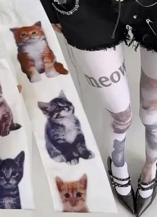 Колготки білі з котятами kawaii lolita
