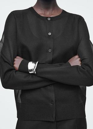 Жіночий чорний кардиган cos напівпрозорий тонкої в’язки sheer fine-knit m-l