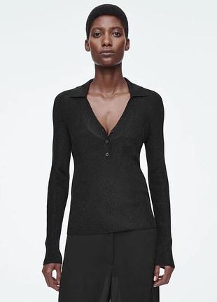 Жіноче поло cos чорне в рубчик з люрексом sparkly ribbed-knit m