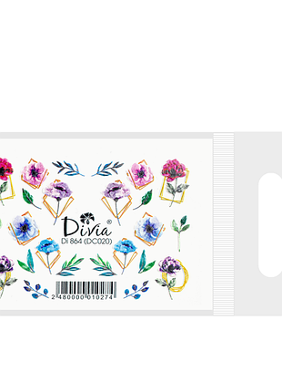 Наклейки для нігтів divia водна 3d кольорова di864 dc020 картина квітка daily skin care