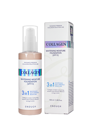 Тональний крем для освітлення обличчя enough 3 in 1 collagen moisture foundation spf 15 100 мл, № 13 світло-бежевий