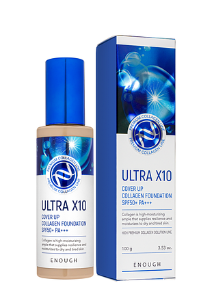 Тональна основа для вишукання enough ultra x10 cover up collagen 100 мл no 23 темно-бежева
