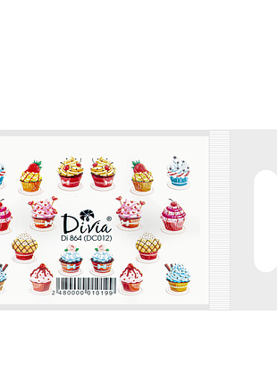 Наклейки для нігтів divia водна 3d кольорова di864 dc012 кексики daily skin care