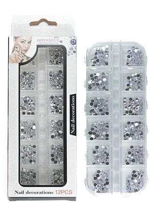 Набір страз для манікюру aoyasiyue nail decoration асорті 12 шт № 6 сріблясті daily skin care