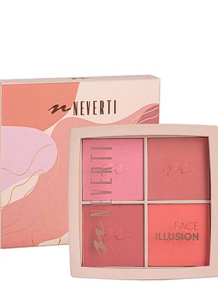 Палитра румян neverti illusion blush 4 оттенка (np207) daily skin care