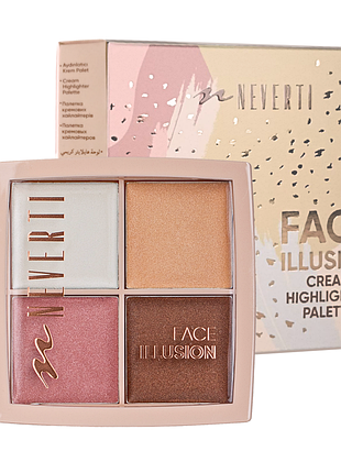 Палетка хайлайтерів для обличчя neverti illusion, 4 відтінки (np206) daily skin care