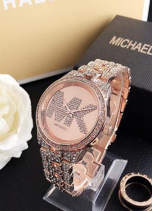 Женские часы michael kors качественные . брендовые наручные часы с камнями золотистые серебристые розовый