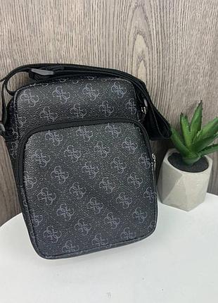 Модная мужская сумка планшетка на плечо стиль guess, сумка-планшет гесс черная для мужчин