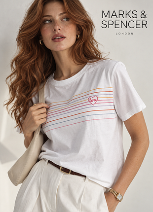 Marks spencer базовая белая футболка с сердцем