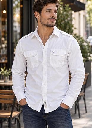Чоловіча біла сорочка abercrombie & fitch muscle fit, розмір m