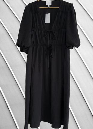 Жіноча чорна сукня міді simply be uk 16 xl xxl 44 48 50 сімплі бі нова сукня з біркою з об'ємними рукавами та зав'язками 50