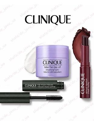 Набір clinique ( бальзам black honey, туш high impact, бальзам для очищення take the day off)