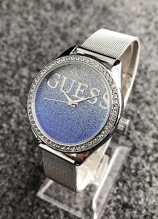 Женские наручные часы под guess серебро с синим
