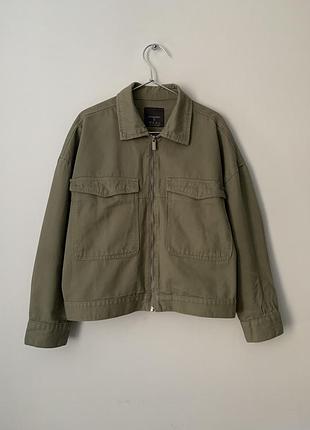 Оливковая куртка на молнии primark хлопковая осенняя куртка молния хлопок с карманами карманы на осень хаки защитного цвета