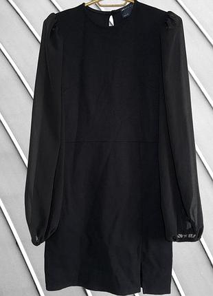 Женское черное платье с шифоновыми рукавами asos design eu 38 s m 10 36 38 44 асос приталено маленькое темное платье по фигуре 46