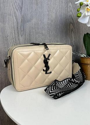Модная женская мини сумочка клатч ysl экокожа, стильная сумка на плечо стеганная бежевый