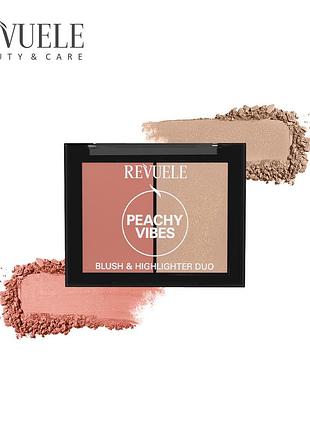 Палитра румян и хайлайтера для лица revuele дуо персиковое настроение, 8 г daily skin care