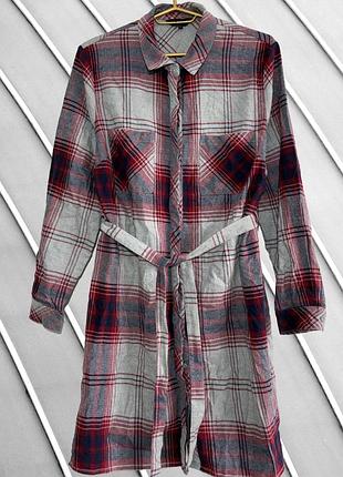 Женское фланелевое платье-рубашка в клетку new look l 40 48 50 Бирень хлопковое платье с поясом и длинным рукавом рубашка-платье 50