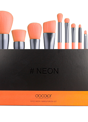 Набір пензлів для макіяжу docolor neon peach (10шт) n1003 daily skin care