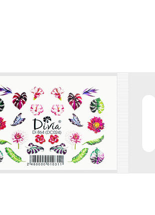 Наклейки для нігтів divia водна 3d кольорова di864 dc024 листочки квіти daily skin care