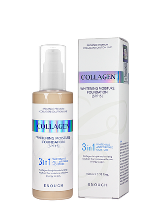 Тональний крем enough 3 в 1 сollagen moisture foundation spf 15, що освітлює 100 мл, 21 пісочно-бежевий