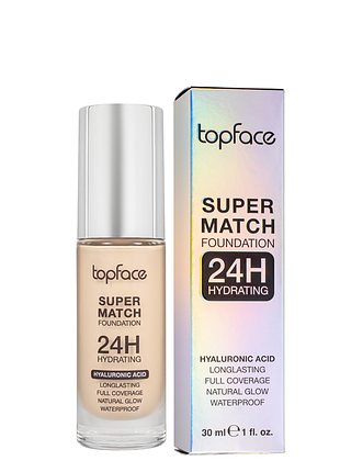Тональный крем topface super match 24h foundation водостойкий pt475, 001 ivory nude/слоновая кость daily skin care