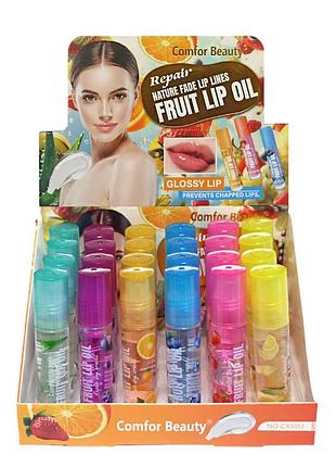 Блеск-масло для губ роликовый фруктовый comfor beauty, упаковка 24 штуки daily skin care