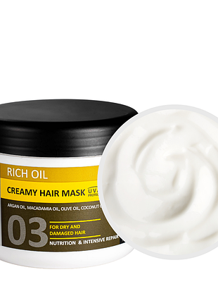 Крем маска для сухого та пошкодженого волосся kayan professional rich oil creamy hair mask з натуральними оліями, 500 мл daily