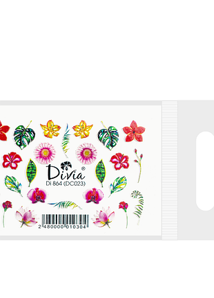 Наклейки для нігтів divia водна 3d кольорова di864 dc023 квіти листочки daily skin care