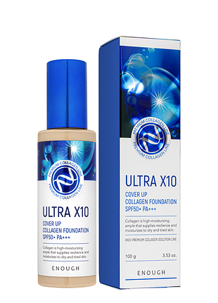 Тональна основа для обличчя enough ultra x10 cover up collagen 100 мл № 13 світло-бежева