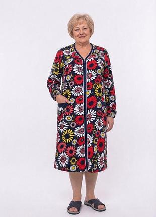 Женский халат байковый 52-60 р. | женский теплый халат на молнии узбекистан 60, ромашки