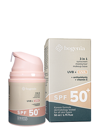 Крем для обличчя сонцезахисний bogenia spf 50+ 3 в 1 sunscreen face cream bg422, 50 мл