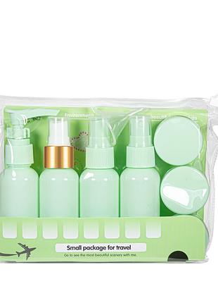 Дорожній набір із 7 ємностей для косметики в косметичці wh travel bottles set , салатовий