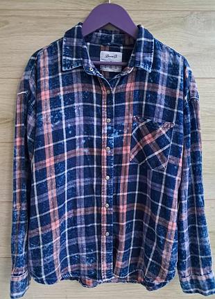 Рубашка в клетку фланель denim co вареный эффект варенка разм s
