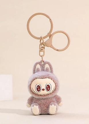 Брелок labubu с мехом 🐰 коричневая мягкая фигурка 6 см | украшение для сумки, ключей или телефона лабубу