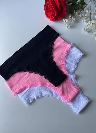 3 шт комплект красивых трусиков в рубчик primark