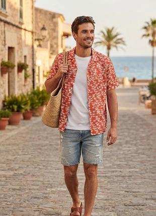 Яркая гавайская рубашка marks & spencer с принтом, 100% хлопок, размер l / xl